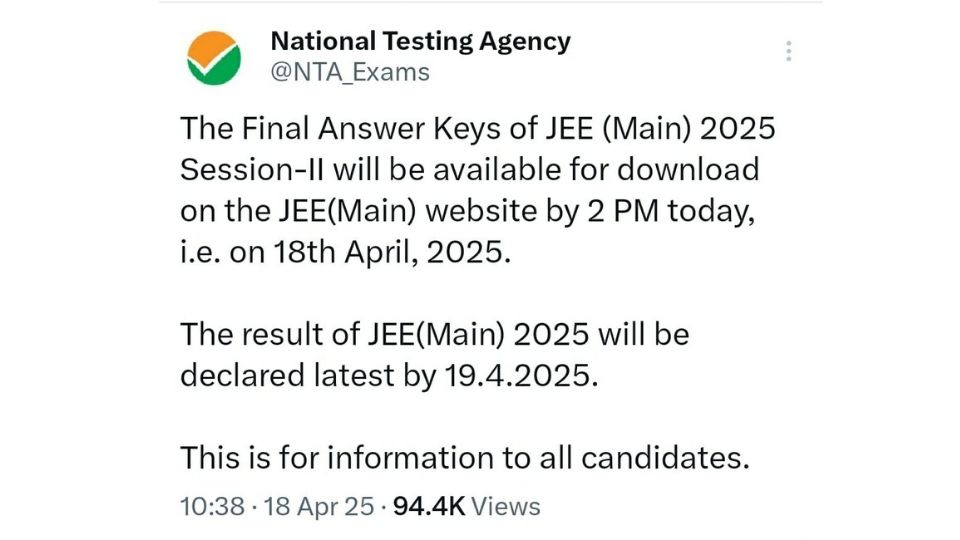 JEE Main 2025 Session 2 Final Answer Key Reuploaded